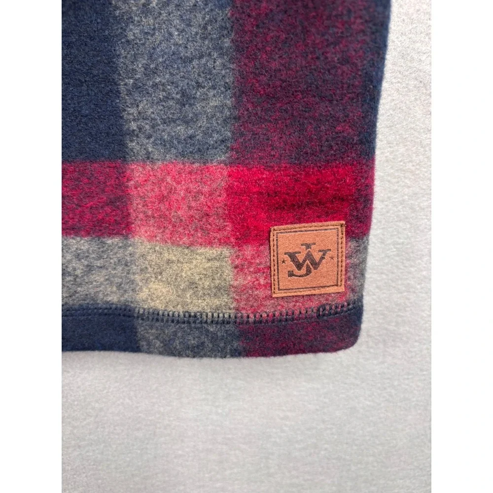 John Wayne Stock & Supply Mens XL Plaid Quarter Zip Fleece Pullover Red Blue 176